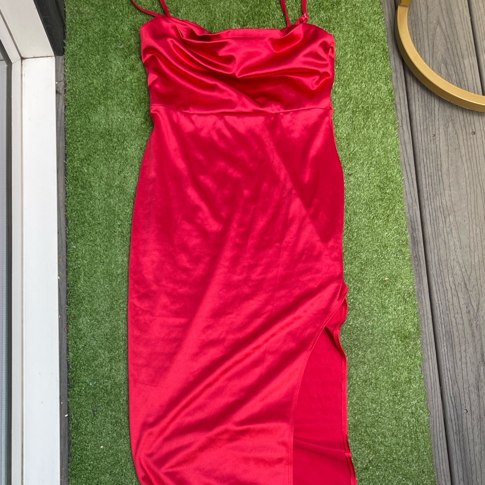 Fashion Nova Vibrant Red Satin Maxi Dress